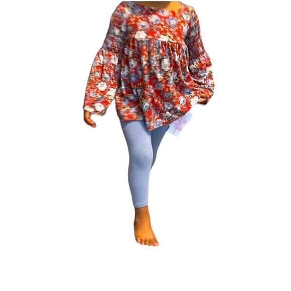 KIDS Girls BNWT Bonnie Jean Size: 2/2T Red Blue Flowered Top with Blue L… - Picture 2 of 8